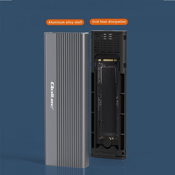 QOLTEC OBUDOWA NA DYSK SSD M.2 | SATA | NGFF | USB-C | SUPER SPEED | 2TB | SZARY