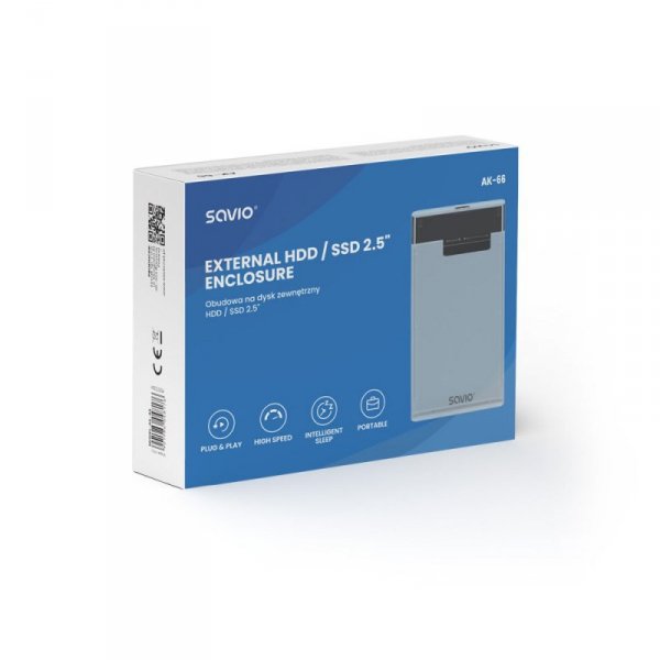 SAVIO ZEWNĘTRZNA OBUDOWA NA DYSK HDD/SDD 2,5&quot;, USB 3.0, TRANSPARENTNA, AK-66