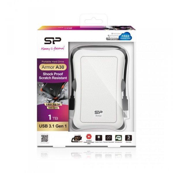 Dysk zewnętrzny HDD Silicon Power Armor A30 (1TB; 2.5&quot;; USB 3.2; 5400 obr/min; White; SP010TBPHDA30S3W)