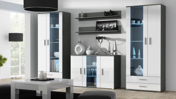 Komoda 120cm SOHO S7  szary/ biały połysk