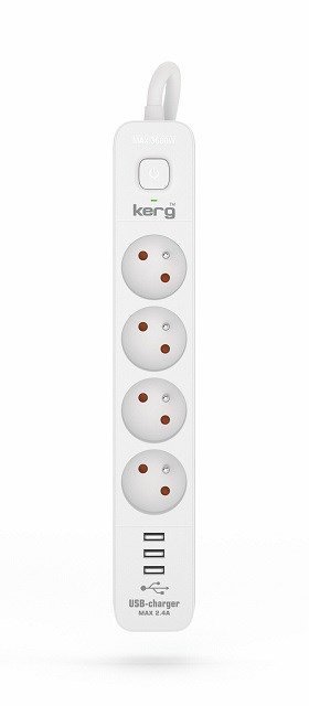 Listwa zasilająca KERG z wyłącznikiem-4 gniazda 3USB 16A 3m
