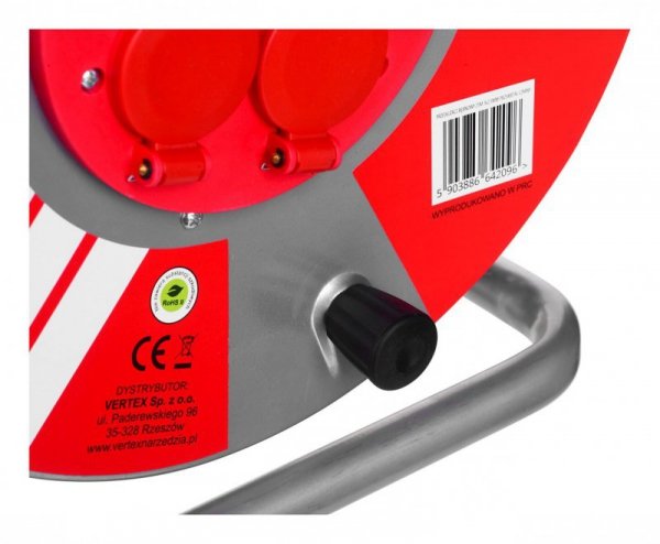 Przedłużacz elektryczny  bębnowy 25M VERTEX 3x2,5mm PB25METAL czarny