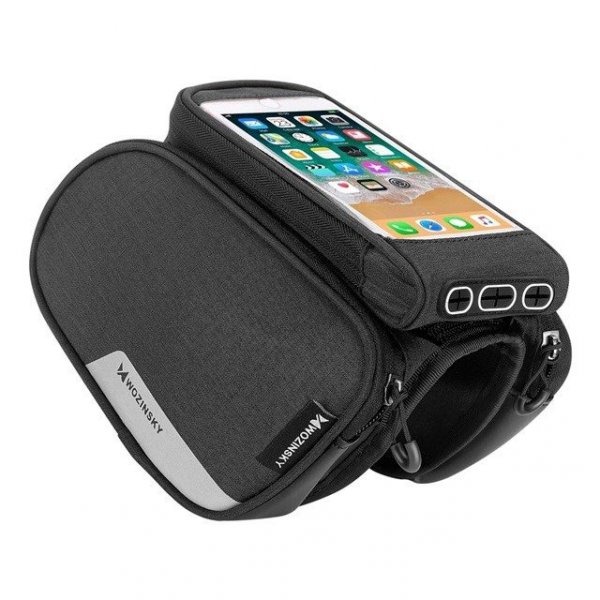 Wozinsky torba rowerowa na ramę + odczepiany pokrowiec na telefon do 6,5&quot; 1,5l czarna (WBB7BK)