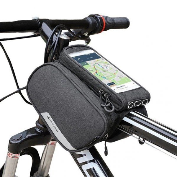 Wozinsky torba rowerowa na ramę + odczepiany pokrowiec na telefon do 6,5&quot; 1,5l czarna (WBB7BK)