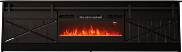 Szafka RTV GRANERO+kominek 200x56,7x35 czarny/czarny poł
