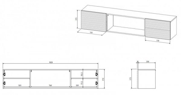 Szafka RTV TULA 183x35x37 biały mat + czarny kominek