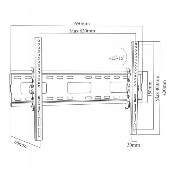 MACLEAN UCHWYT DO TV MAX VESA 600X400, 32-90&quot;, 80KG, REG. ODCHYLENIA +15°~-15° MC-421