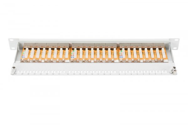 Digitus Patch panel 19&quot; 24 porty, kat.6, S/FTP, 1U, wspornik kablowy, szary (kompletny)