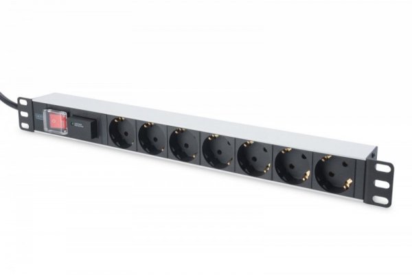 Digitus Listwa zasilająca PDU 19&quot; RACK 7xSchuko, 2m 1xSchuko, 16A, wł./wył., zab.przepięciowe, aluminiowa