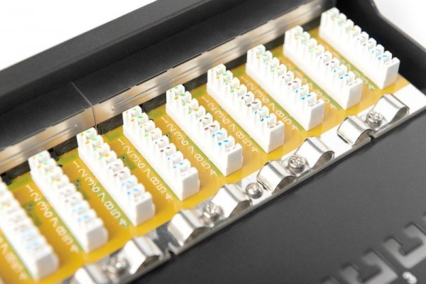 Digitus Patch panel 10&quot; 12 portów, kat.6, S/FTP, 1U, wspornik kablowy, czarny (kompletny)