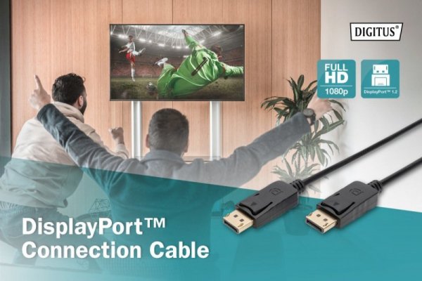 Digitus Kabel połączeniowy DisplayPort z zatrzaskami 1080p 60Hz FHD Typ DP/DP M/M czarny 15m