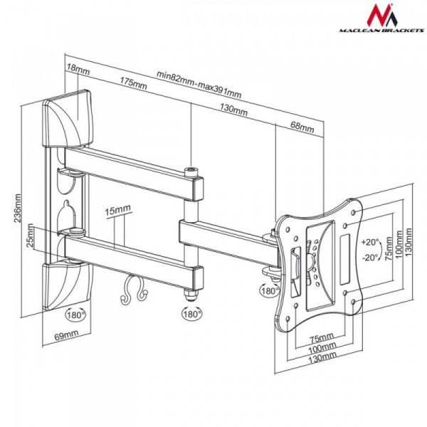 Maclean Uchwyt do telewizora  lub  monitora 13-27&quot; 15 kg uniwersalny MC-719 czarny max vesa 100x100