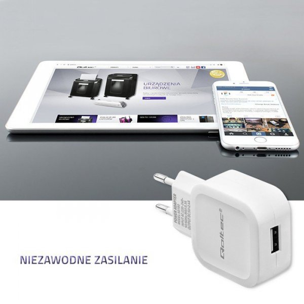 Qoltec Ładowarka sieciowa 12W | 5V | 2.4A | USB | Biała