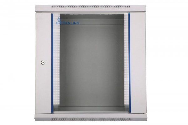 Extralink Szafka wisząca rack 12U 600x450 szara szklane drzwi
