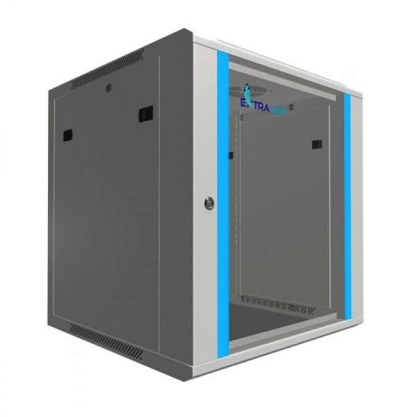 Extralink Szafka wisząca rack 12U 600x600 szara szklane drzwi