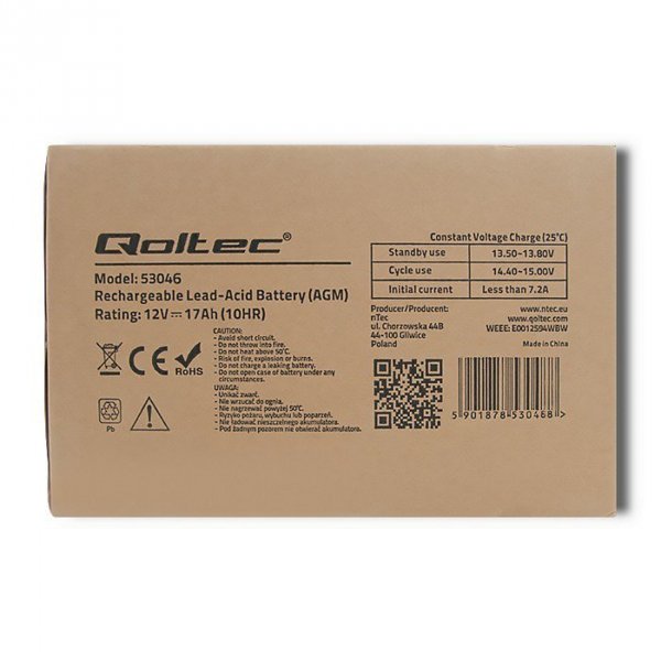 Qoltec Akumulator AGM 12V | 17Ah | max. 255A
