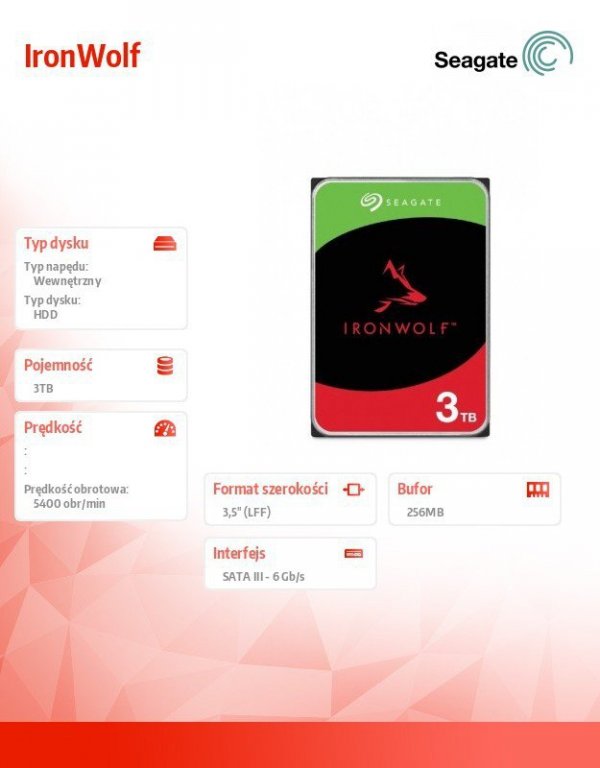 Seagate Dysk IronWolf 3TB 3.5&#039;&#039; 256MB ST3000VN006