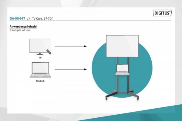 Digitus Stojak mobilny pojedynczy z półką 1xLCD max. 70&quot; max. 50kg, VESA max. 600x400