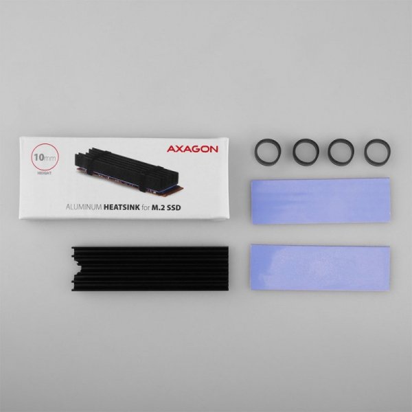 AXAGON CLR-M2L10 Chłodnica aluminiowa pasywna do dysku M.2 SSD, ALU korpus, silikonowe silikonowe podkładki termiczne, wysokość 