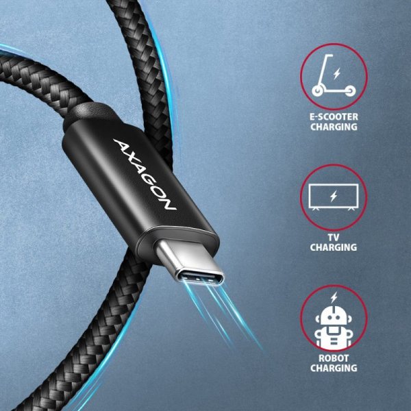 AXAGON BUCM2-CM30AB Kabel USB-C - USB-C, 3.0m 5A charging, ALU, 240W PD, oplot, USB2.0, czarny