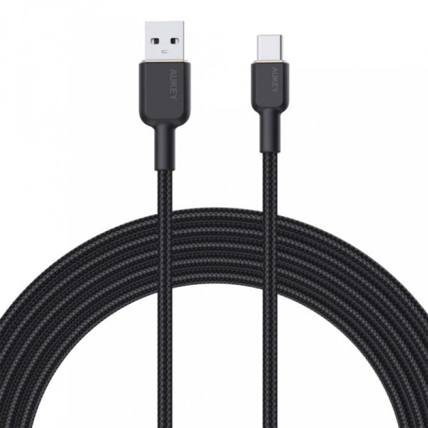 AUKEY CB-NAC1 kabel USB-C - USB-A 1m 60W PD 3A 20V nylonowy oplot czarny
