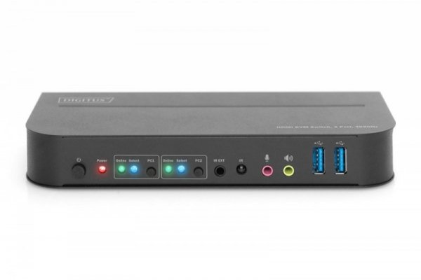 Digitus Przełącznik KVM 2 portowy, 2x HDMI IN, 1x HDMI OUT, 2x USB A, 1x Audio, 4K x 2K 60Hz, IN&OUT