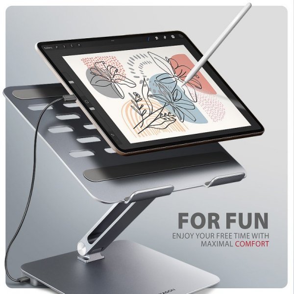 AXAGON HMC-STND Stojak z wieloportowy hub Aluminiowy 7in1, 5Gbps, do 10&quot;-16&quot; cali laptopów, nastawny, 3x USB-A, HDMI 4