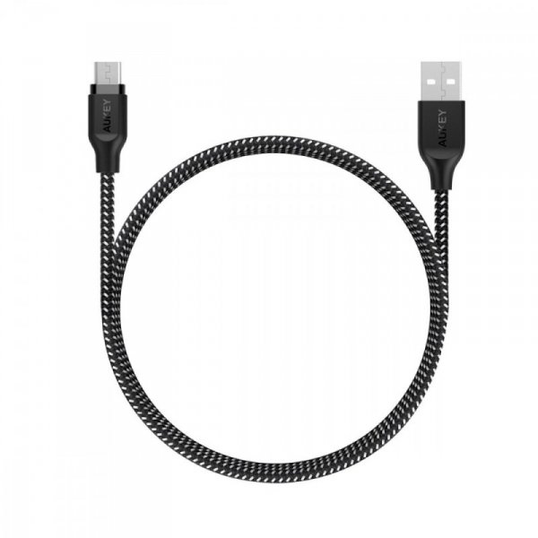 AUKEY CB-AM2 kabel micro USB - USB-A 2m Quick Charge nylonowy oplot czarno-biały