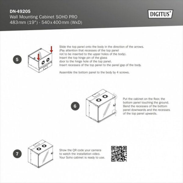 Digitus Szafa sieciowa wisząca 19&quot; 9U, SOHO PRO 460 x 540 x 400 mm, nośność 60kg, drzwi szyba, niezłożona, Czarna