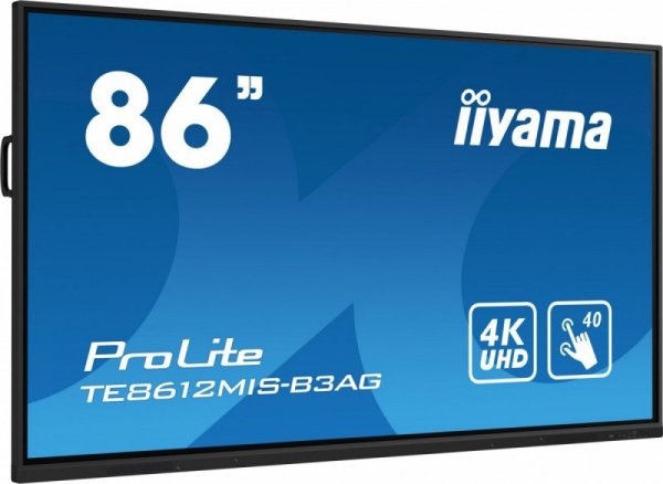 IIYAMA Monitor 85.6 cala ProLite TE8612MIS-B3AG,INFRARED,40pkt,VA,4K, 24/7, 7H, WiFi,VGA, HDMI, USB-c, Bluetooth,metal,8ms, vesa