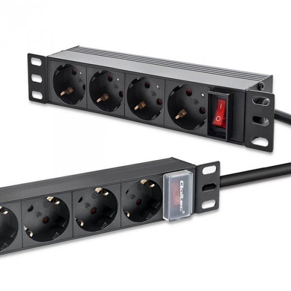 Qoltec Listwa zasilająca PDU do RACK 10&quot; | 1U | 16A | 4xSchuko | 1.8m