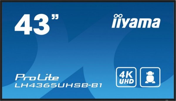 IIYAMA Monitor 43 cale LH4365UHSB-B1 24/7, IPS, ANDROID 11, 4K, 800cd, iiSignage2, SDM, 2x HDMI, DP, 2x USB,2x 10W, RJ45, WiFi, 