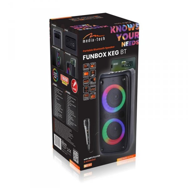 Media-Tech Głośnik FUNBOX BT MT3181 Bluetooth 5.0/TWS/MP3/MicroSD/USB/AUX/Equalizer/Jack 6.3/RGB/USB-C/ RMS 40W/PMPO 1000W