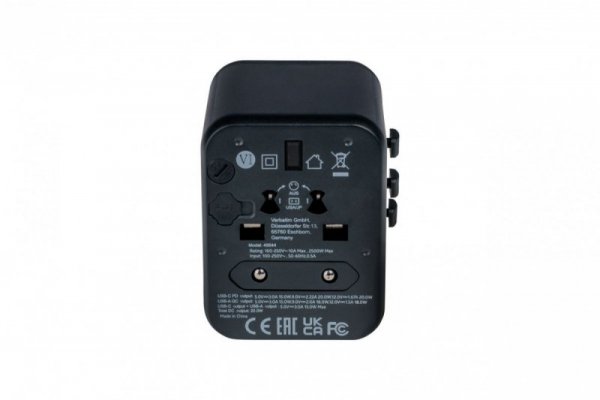 Verbatim Adapter podróżny UTA-02 49544 180 krajów, ładowarka 20 W, QC 3.0. 1x USB-C, 1x USB-A