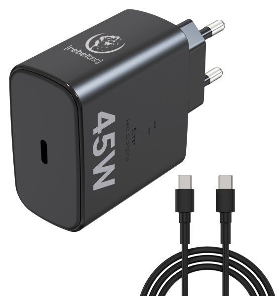 Rebeltec Zasilacz PD45W USB-C uniwersalny do notebooków, smartphonów, tabletów, power banków i innych urządzeń z gniazdem zasila