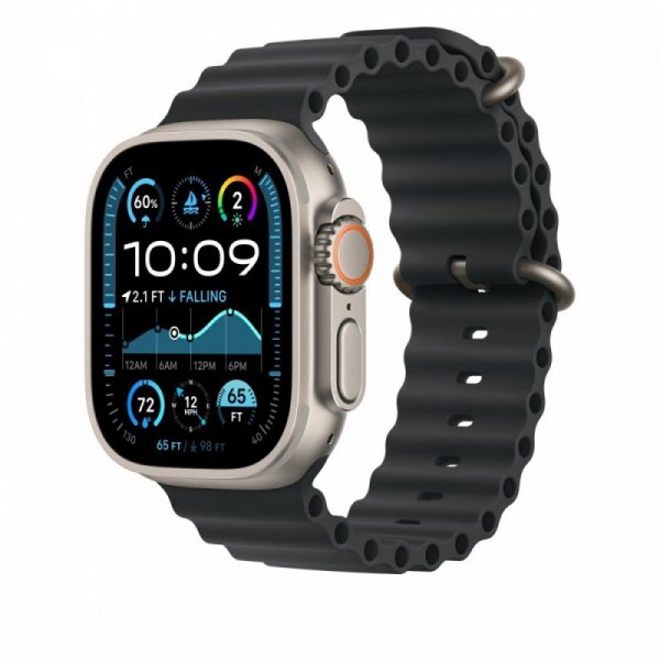 Apple Pasek Ocean w kolorze czarnym do koperty 49 mm - elementy z tytanu w kolorze naturalnym