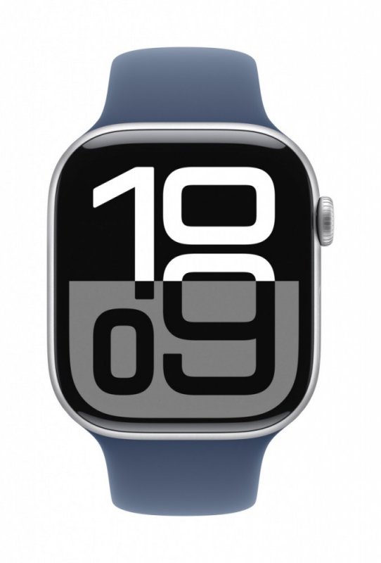 Apple Watch Series 10 GPS, koperta 42 mm z aluminium w kolorze srebrnym z paskiem sportowym w kolorze denim - rozmiar M/L