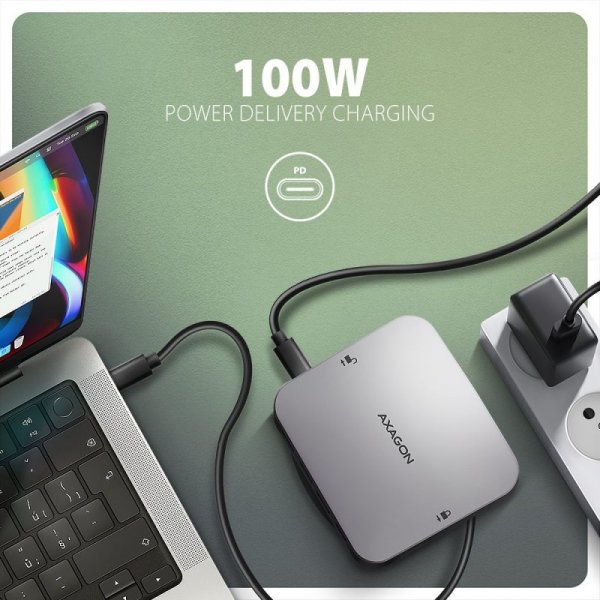 AXAGON HMC-UFO Wieloportowy hub USB 9in1, 10Gbps, 2x USB-A, HDMI 4K/60Hz, M.2 NVMe/SATA, audio, PD 100W, SD/microSD, GLAN, 65cm 