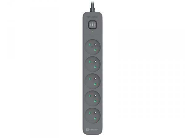 Tracer Listwa zasilająca antyprzepięciowa Power Line+ 5m Graphite (5 gniazd)