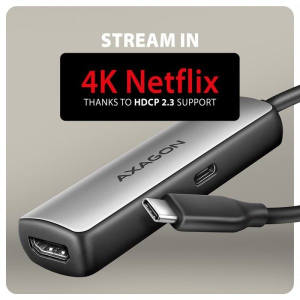 AXAGON RVC-HI8KPD Adapter aktywny USB-C -&gt; HDMI 8K/60Hz, Aluminum, PD100W, 16cm kabel