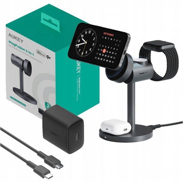 AUKEY LC-MC311 3w1 ładowarka bezprzewodowa MagSafe Qi2 15W + ładowarka PD 30W