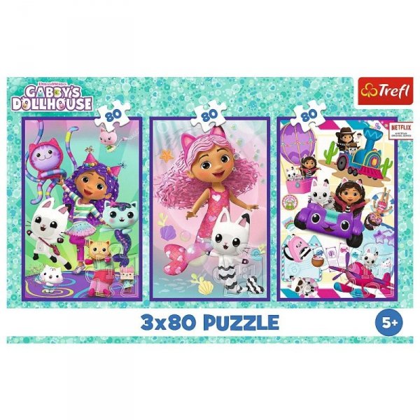 Trefl Puzzle 3x80 elementów Kolorowe dni Gabi Gabby Dollhouse