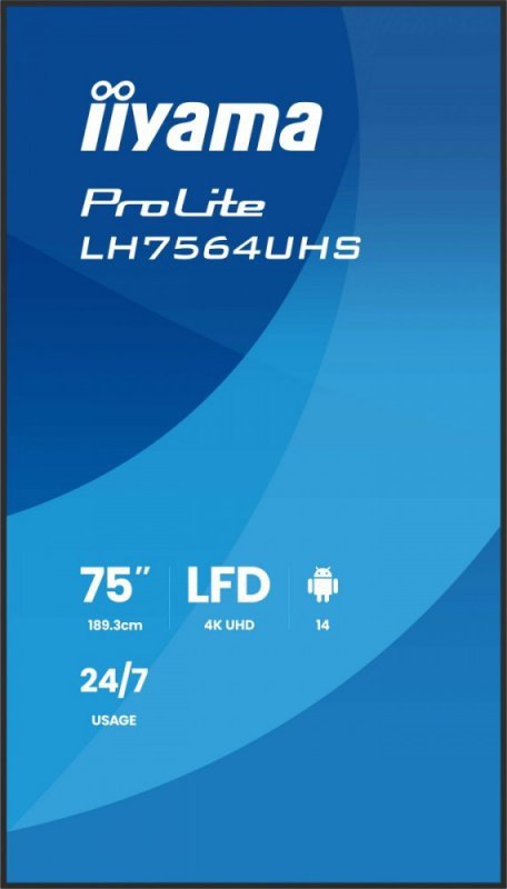 IIYAMA Monitor 75 cali LH7564UHS-B1AG, 24/7,VA,ANDROID14,4K,500cd,5000:1,    2xHDMI ,USB-C,RJ45, RS-232c, IR, 2x10W, 2xUSB, UCHW