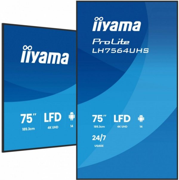 IIYAMA Monitor 75 cali LH7564UHS-B1AG, 24/7,VA,ANDROID14,4K,500cd,5000:1,    2xHDMI ,USB-C,RJ45, RS-232c, IR, 2x10W, 2xUSB, UCHW