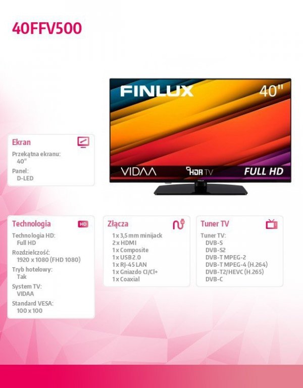 Finlux Telewizor LED 40 cali 40FFV500