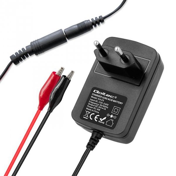Qoltec Automatyczna ładowarka do akumulatora AGM GEL STD 6V | 1A |      Prostownik z sygnalizatorem LED