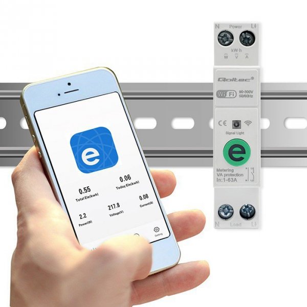 Qoltec Przekaźnik 63A na szynę DIN z licznikiem energii elektrycznej |  eWeLink od Sonoff | Wi-Fi | Dioda LED