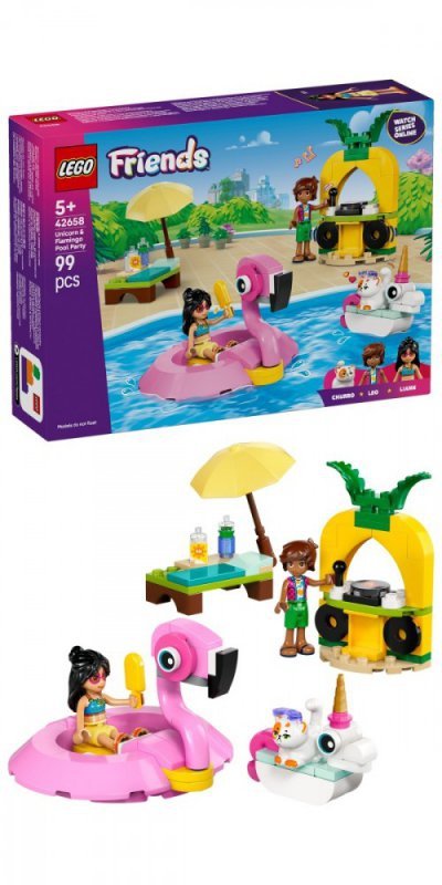 LEGO Klocki Friends 42658 Impreza na basenie z jednorożcem i flamingiem