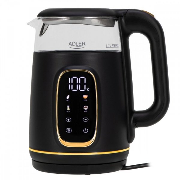 Adler Czajnik 1,7l wyświetlacz LED, regulacja temperatury AD 1305 czarno-złoty