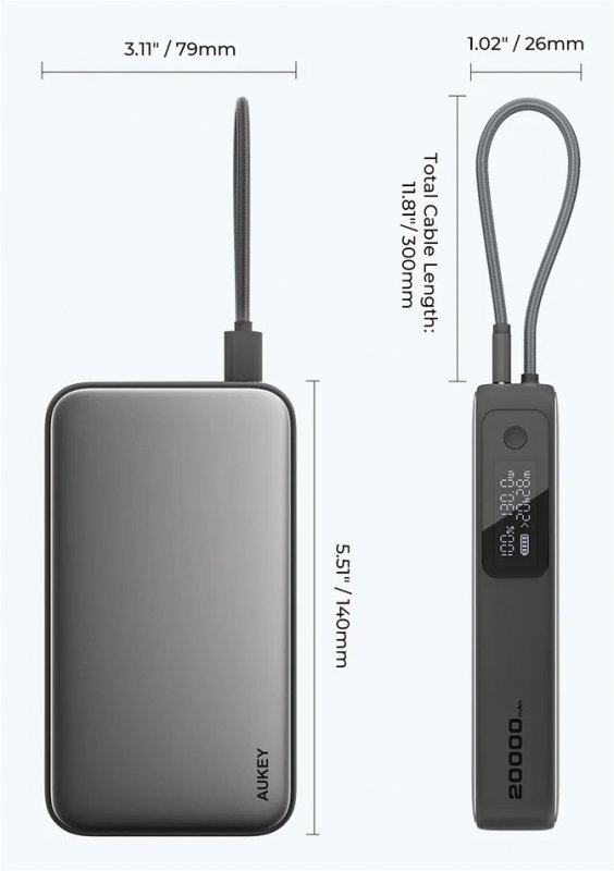AUKEY PB-Y48 PowerBank | 20000mAh | 130W | 4xUSB | LED | PPS | kabel USB-C